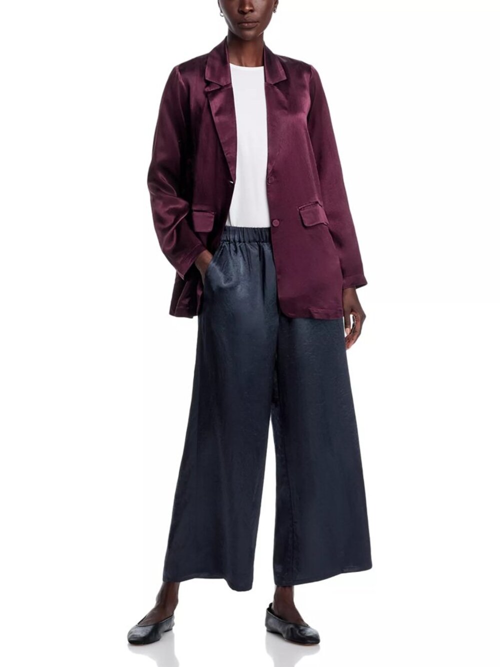 NWT Eileen Fisher Graphite Textured Satin Wide Ankle Pants